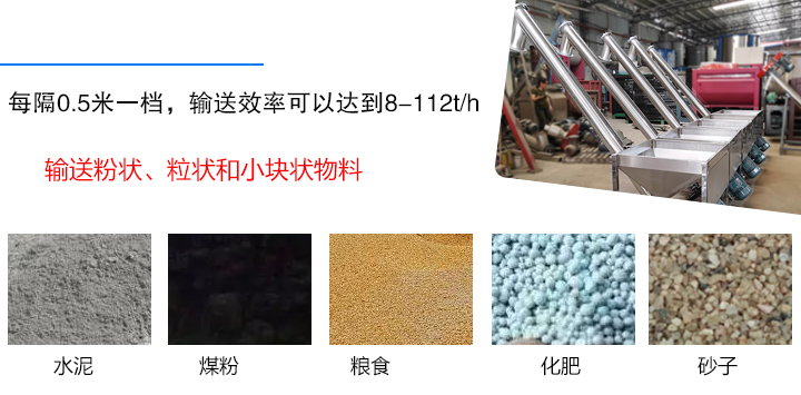 輸送粉狀、粒狀和小塊狀物料，如水泥、煤粉、糧食、化肥、灰渣、砂子等